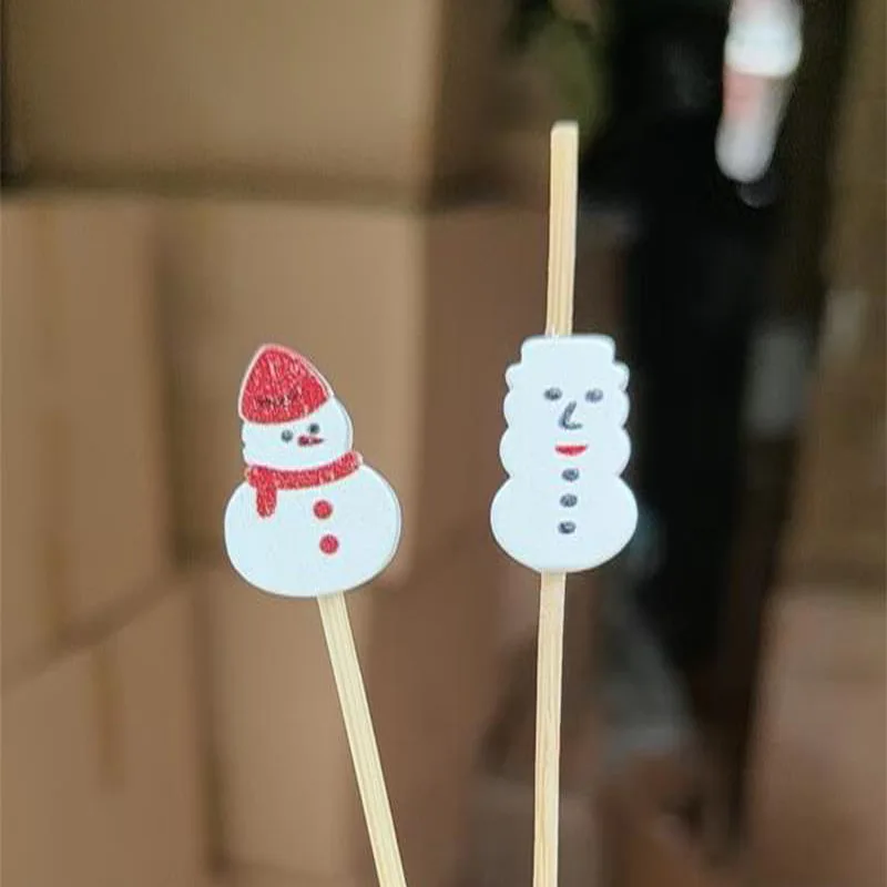 50PCS Christmas Decorations Bamboo Skewer Cocktail Picks Cupcake Topper