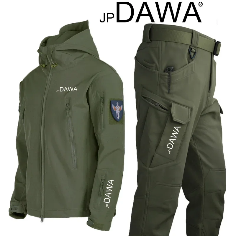 Description Picture 5 of itemJP DAWA Fishing suit autumn/winter outdoor shark skin soft shell hooded suit men's velvet warm pants windproof waterproof jacket