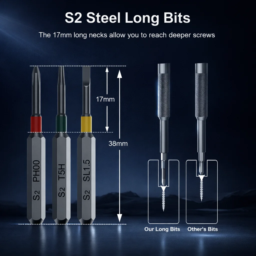 Precision Screwdriver Set, Screwdriver Kit with 36 Long S2 Bits, Magnetic Repair Tool for Glasses, Watches, PC, Computer, Camera - 5