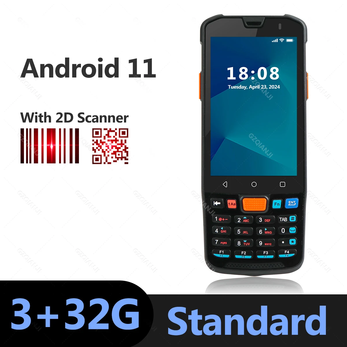 thumbnail image 1 of Terminal de mano PDA Android 11, recopilador de datos con escáner de código de barras 1D, QR 2D, NFC, 2/3/4G, WiFi, Bluetooth, 3G+32G/4G+64G RAM+ROM, 1 of 5