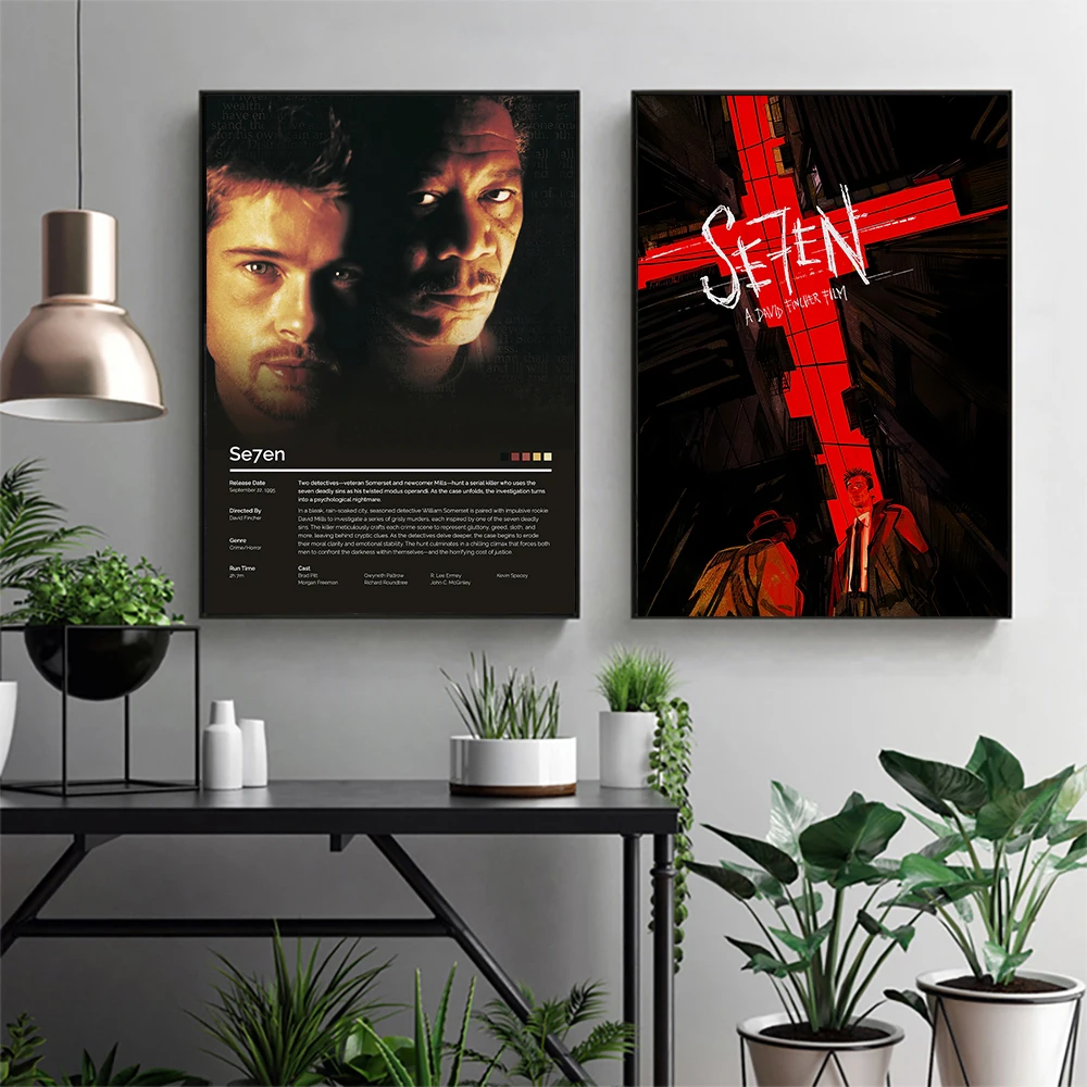 Vintage Black Cinema Art: Se7en Film Canvas Wall Mural