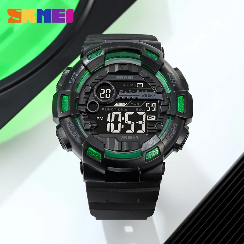 SKMEI 2Time Digital Watch for Man Luxury Countdown Stopwatch Led Light Fashion Outdoor Sports Mens Wrist Watches Waterproof