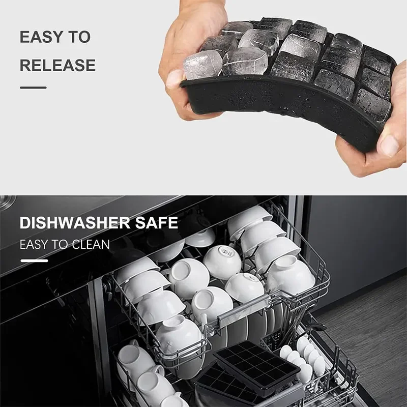 6/15 Grid Ice Cube Mold Big Square Flexible Silicone with Lid Stackable Freezer Container