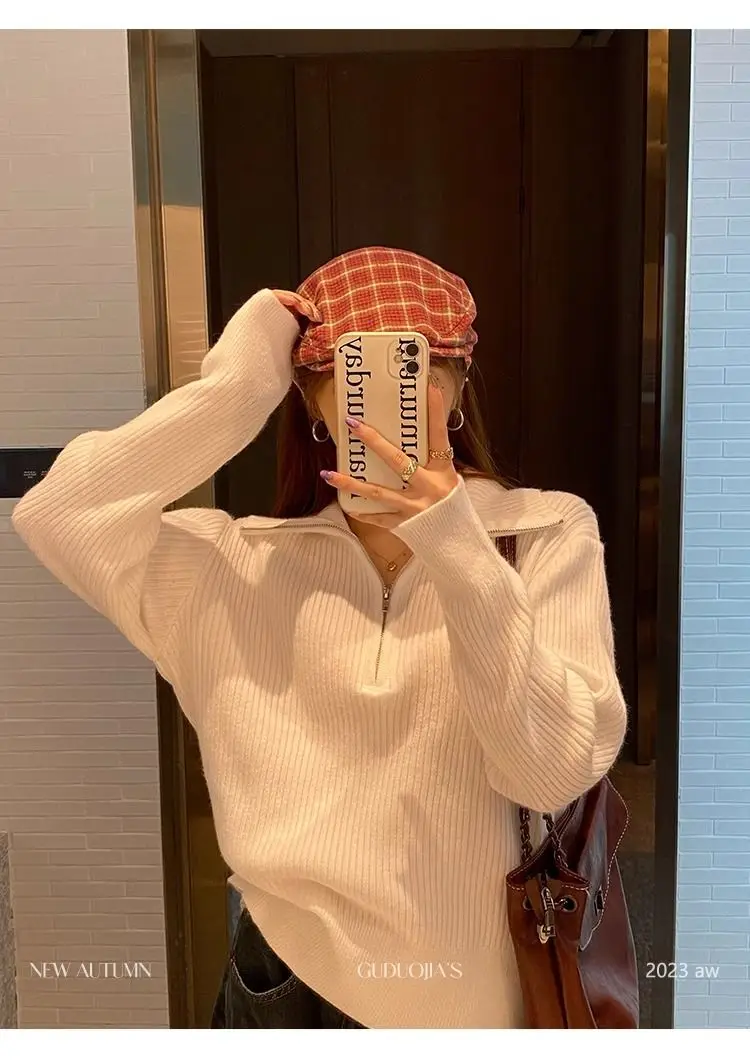 Half-zip Sweater for Women in Autumn and Winter New Year Red Knitted Bottoming Shirt with High Collar Knitted Top and Trendy 52 Se3c5abe0a67f4ffaad011c3b4be5cca69