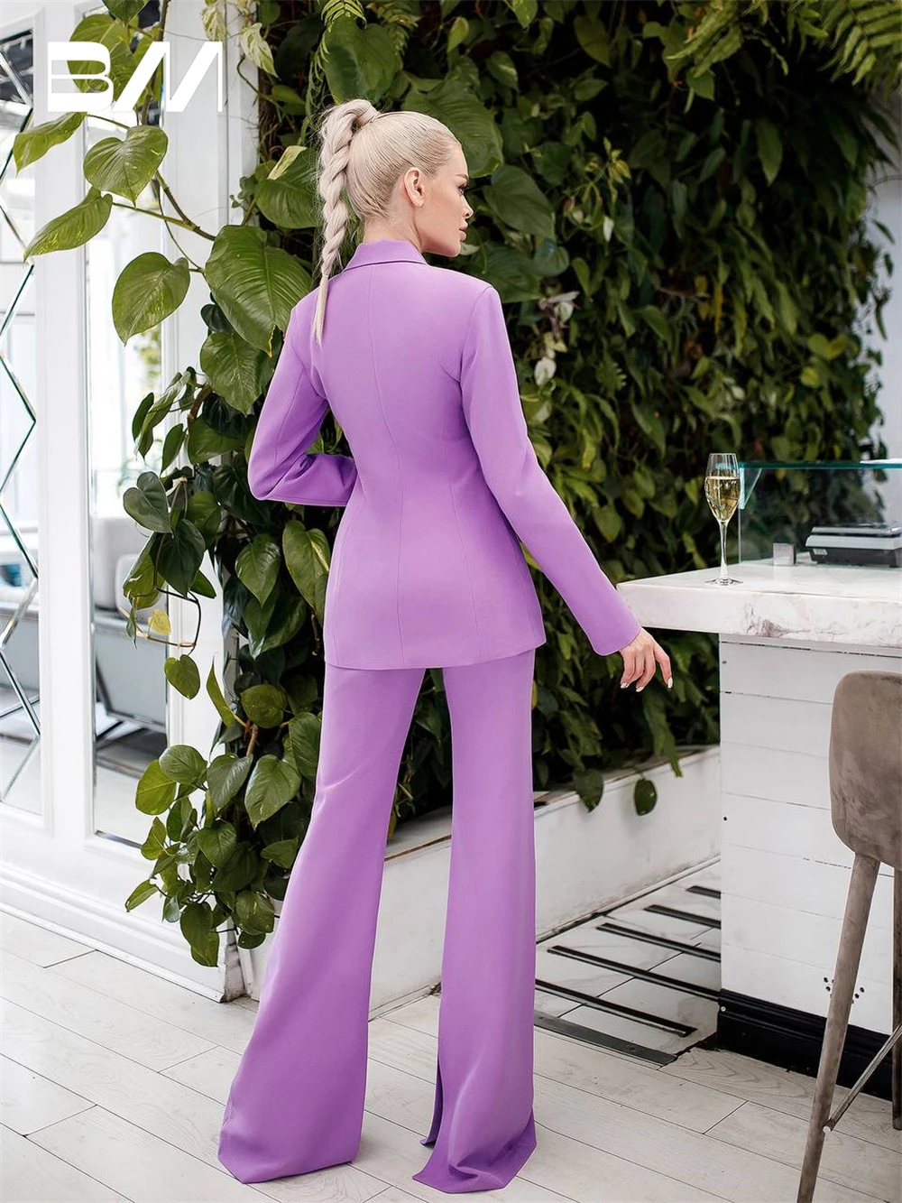 Slim Fitting Blazer Pants Wedding Guest Pantsuit Tuxedo For Business 2 Piece Purple Solid Fashion Suit Set For Women
