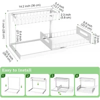 ชั้นวางของแบบเลื่อนออกได้ 2 ชั้นสำหรับใต้ซิงค์: เหมาะสำหรับจัดเก็บของในครัวและห้องน้ำ 3