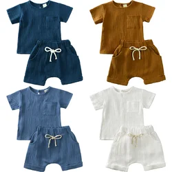 2024 Toddler Kids Infant Baby Boys Clothing Sets For Newborn Organic Cotton Top T-Shirt+Shorts Suit Girls Clothes Outfits 2 Pcs