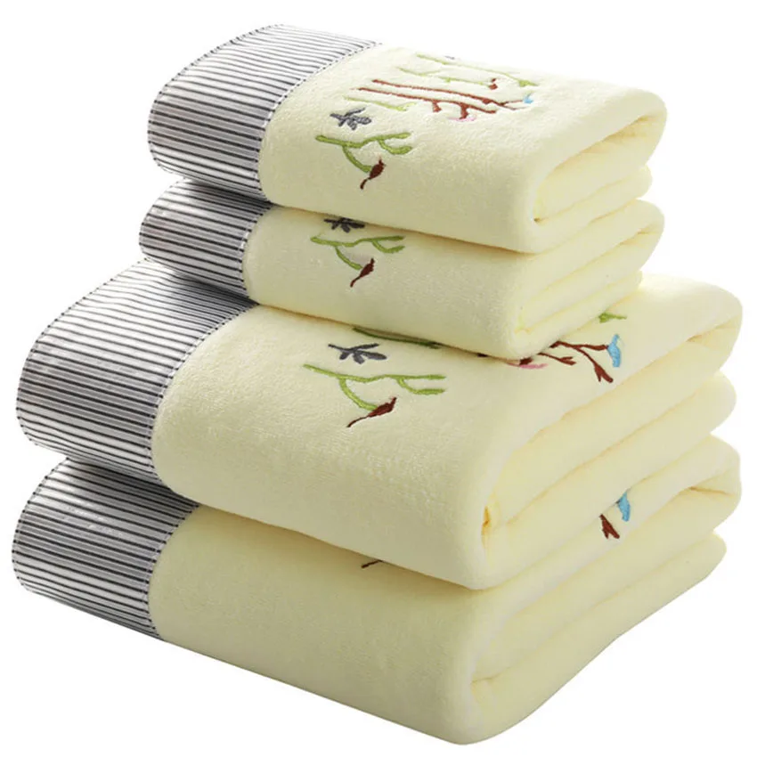 Lace Embroidered Bath Towel Set Microfiber for Adults Colourful Tree Bathroom Face Bath Towels Quick Dry Family Set Large Thick 6