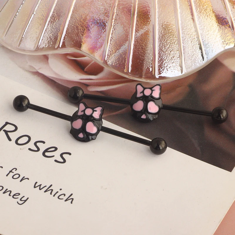 14 Gauge Surgical Steel Industrial Barbell Ring Ear Straight Barbell Stud Cartilage Earring Helix Body Piercing Jewelry 14G