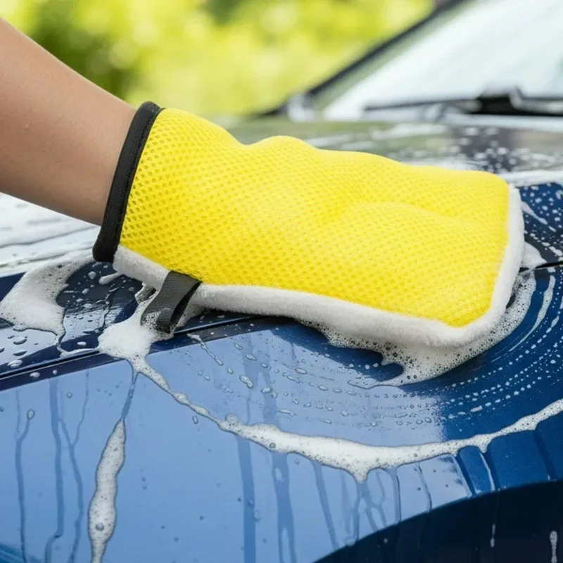 Microfiber Car Cleaning Glove for Interior Detailing Pet Hair Removal and Dusting Reusable Double-sided Wash Glove