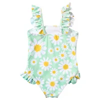 2024 Summer New Toddler Newborn Baby Girls Sunflower Printing One Piece Swimsuit Swimwear Bikini Beachwear Bathing Suit 1-5T 5