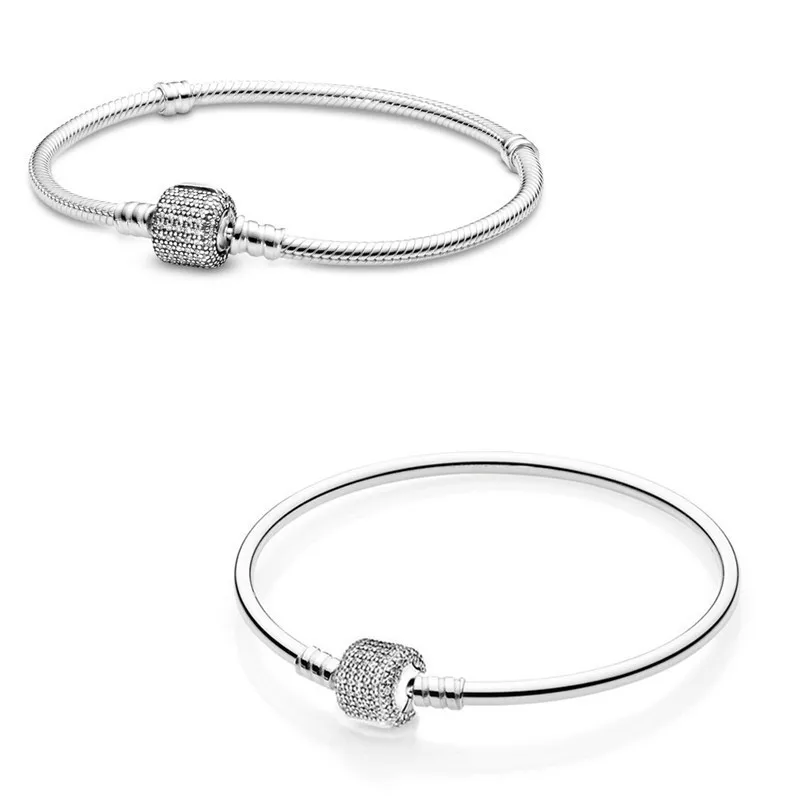 

Original Moments Signature Clasp With Crystal Bracelet Bangle Fit Women 925 Sterling Silver Bead Charm Fashion Jewelry