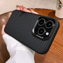 Premium Carbon Fiber Shockproof Case - Luxury Slim Matte Finish with Metal Camera Protection - iPhone 15 Pro (Black)