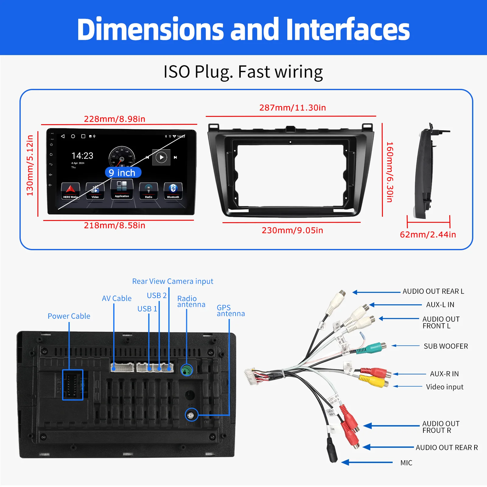ESSGOO Autoradio Android 15 9" 4+64G / 6+128G / 2+32G für Mazda 6 GH 2007-2013 Wireless CarPlay Android Auto GPS Navigation RDS FM WiFi Bluetooth Mirror Link Touchscreen Lenkradsteuerung CANBUS – Detail 27