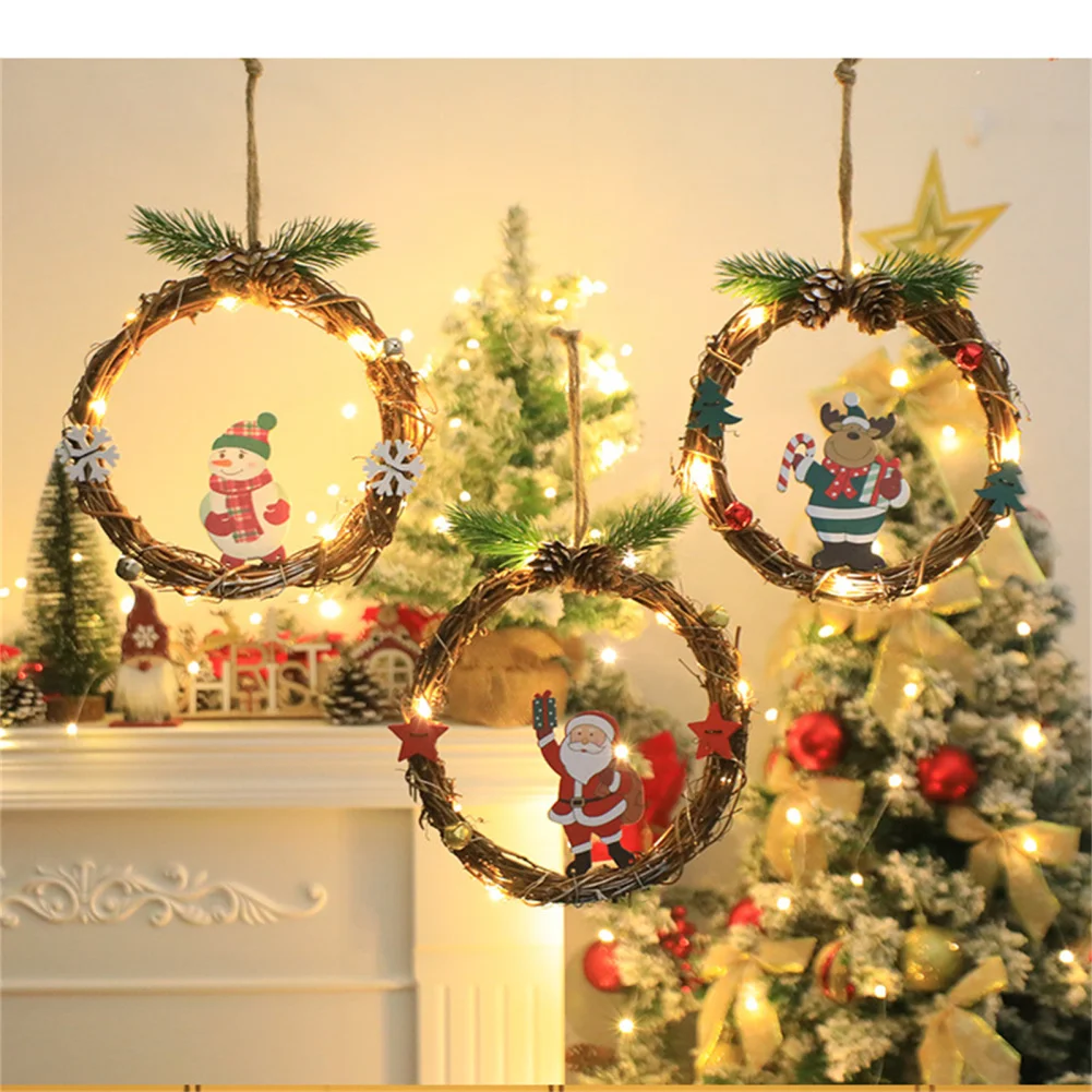 

Artificial Christmas Wreath With LED String Lights Energy Saving High Brightness Door Hanging Rattan Perfect IndoorOutdoor Decor