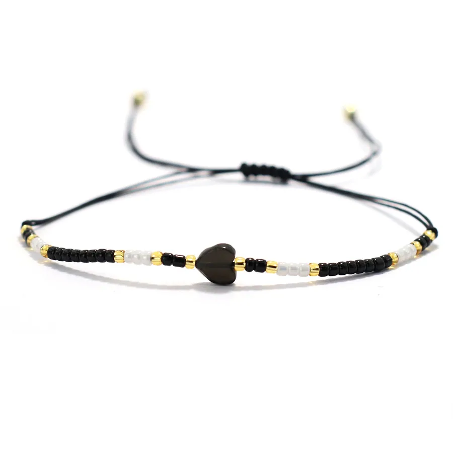Böhmisches Reisperlen-Armband für Frauen, Freundin, handgefertigt, geflochtene Schnur, Kettenarmband, Herz, Naturstein, Freundschaftsarmband – Detail 10