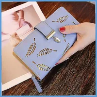 Ladies' PU hollow leaf handbag with card holder and mobile phone pocket, zipper buckle wallet - Image 4