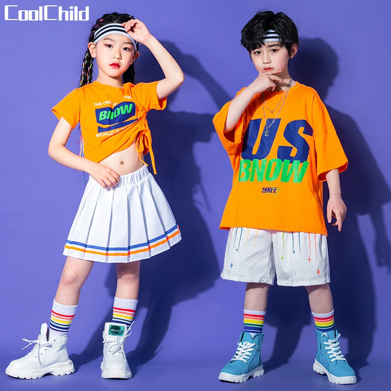 Girls Summer Hip Hop Crop Top Mini Skirt Boys Loose T shirt Sport