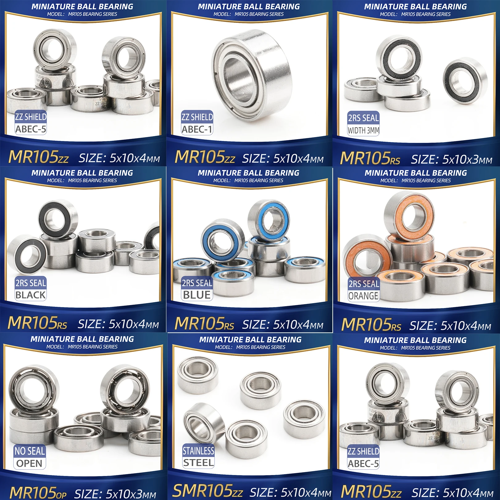 FUSHI MR105 ZZ 베어링 5x10x4mm 10Pcs MR105ZZ RS 2RS..