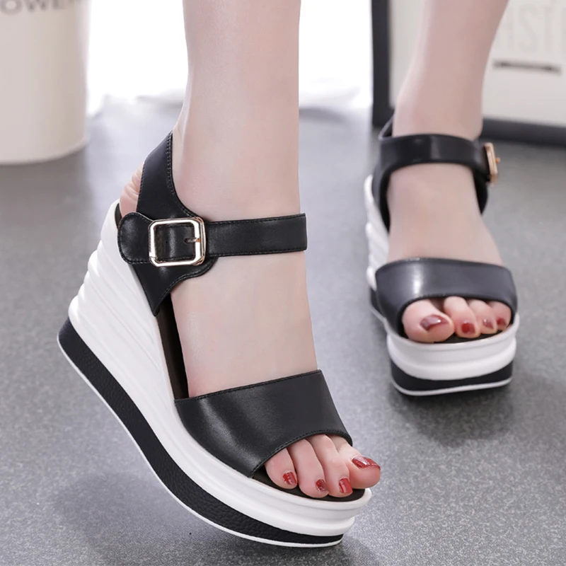 Platform Women Sandals Summer Height Increasing Shoes Outdoor Leather