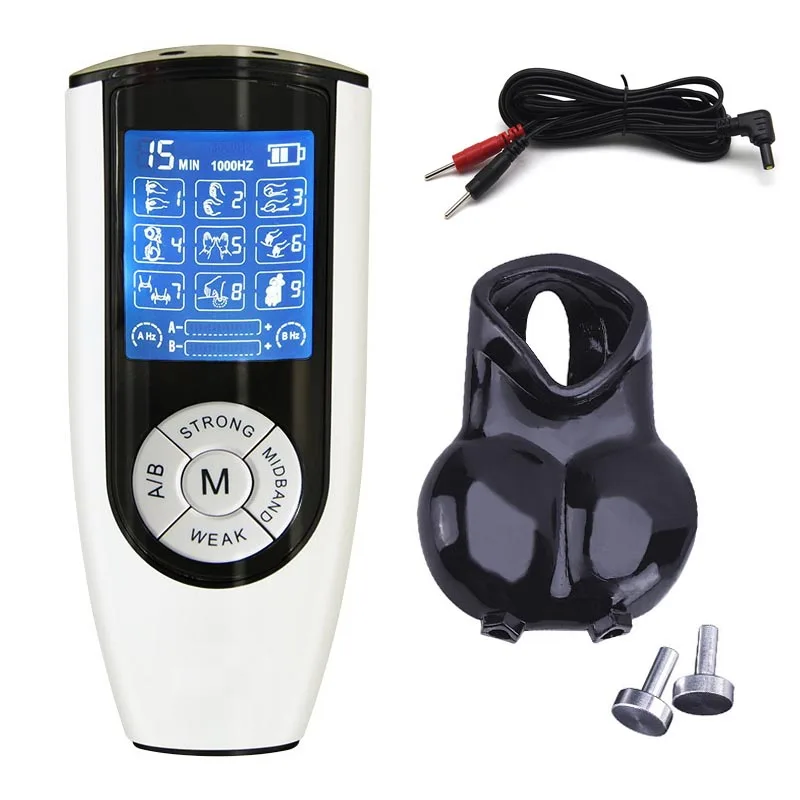 BDSM Electro Shock Scrotum Ring Sex Ball Stretcher Chastity Electric Shock Cock Cage Device Penis Stimulator Sleeve Male Sex Toy electro sex toys electric sex toys