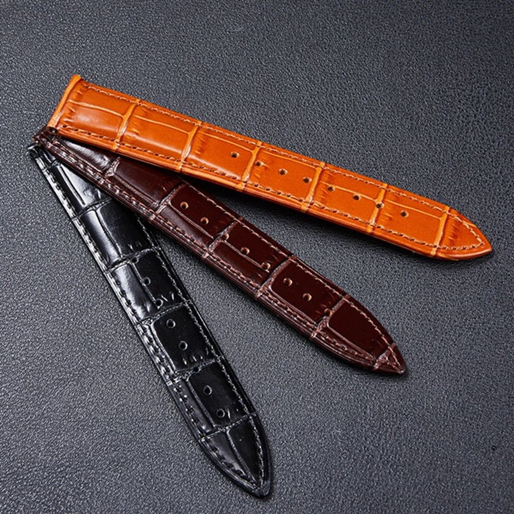 Top Layer Cowhide Strap 18mm 19mm 20mm 21mm 22mm Bright Genuine Leather Watchband Soft Waterproof Wristband Accessories