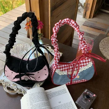 Borsa a Tracolla Stile Coreano Fresco, Grande Capacità, a Quadri, Borsa a Mano per Pendolari, Mini Borsa Vintage per Outfit Coreani