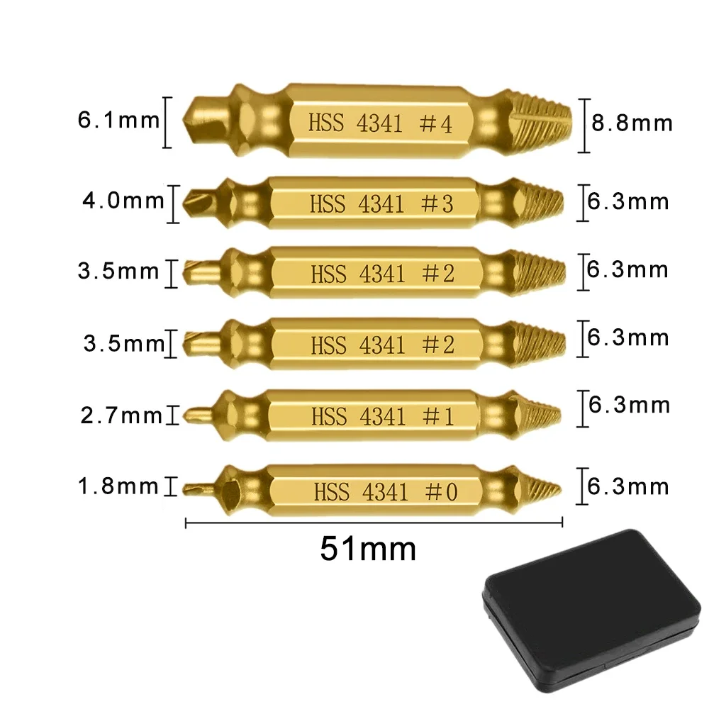 6pcs Damaged Screw Extractor Bit Drill Set Broken Speed Out Bolt Extractor Bolt Stud Remover Easily Take Out Demolition Tools