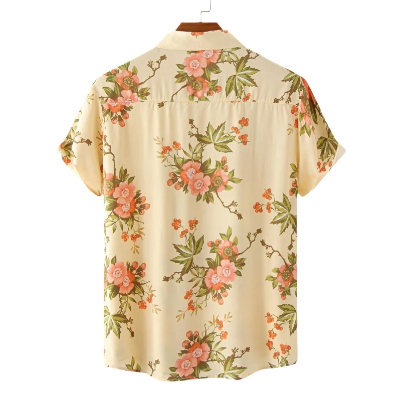 Hawaiian Cotton High Quality Oversize Shirts Man Shirt Luxury Brand Men's T-shirts Fashion Clothing Blouses Social Free Shipping