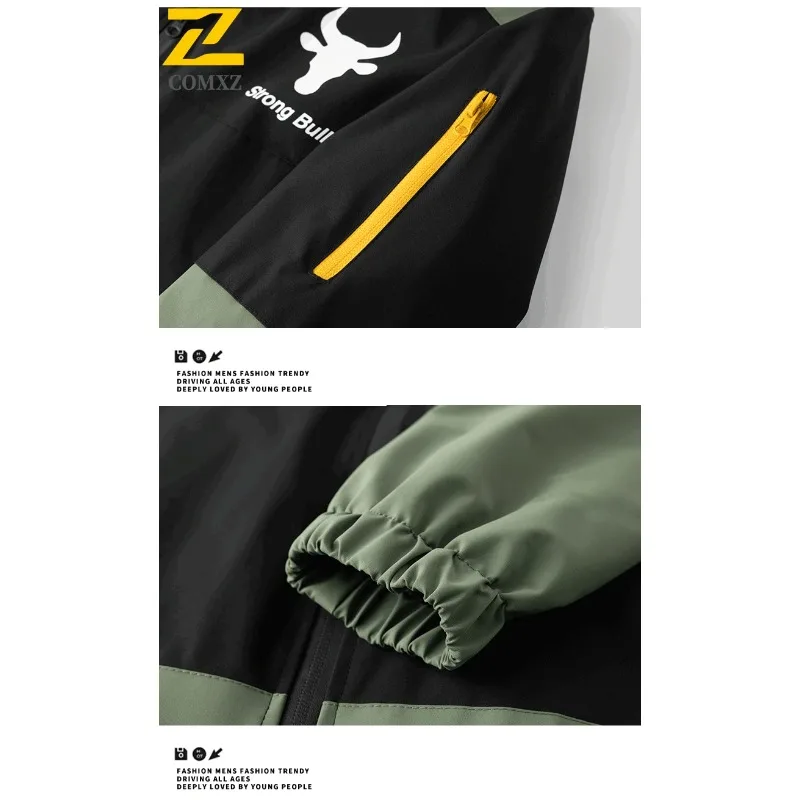 Men's Windproof Waterproof Hooded Jacket Big Pockets High Street Print Outdoor Windbreaker Coat for Hiking Trekking  Streetwear