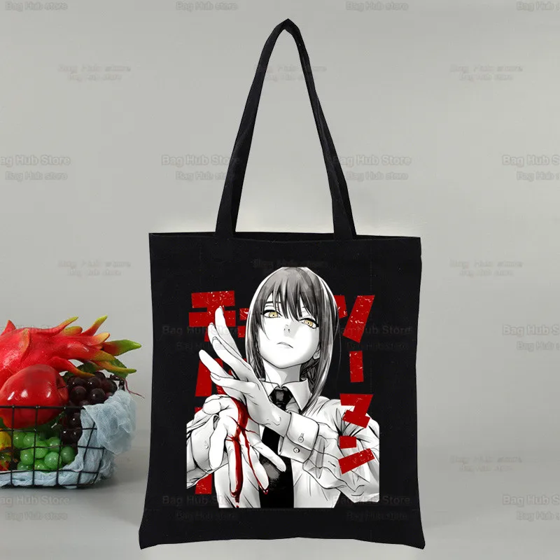 

Chainsaw Man Makima Women's Shopper Bag Canvas Pochita Cartoon Tote Shoulder Bags Anime Shopping Bag Black Cloth Handbags Eco