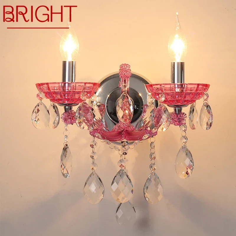 

BRIGHT European Style Crystal Wall Lamp Pink Girls' Room Candle Lamp Luxurious Living Room Restaurant Bedroom Villa