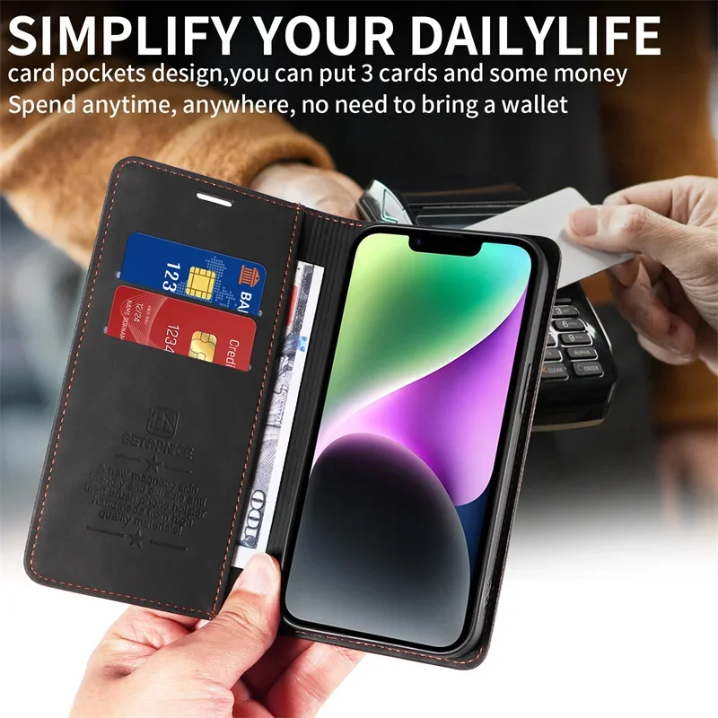 Magnetic Leather Wallet Flip Case with Stand - Premium Book Cover