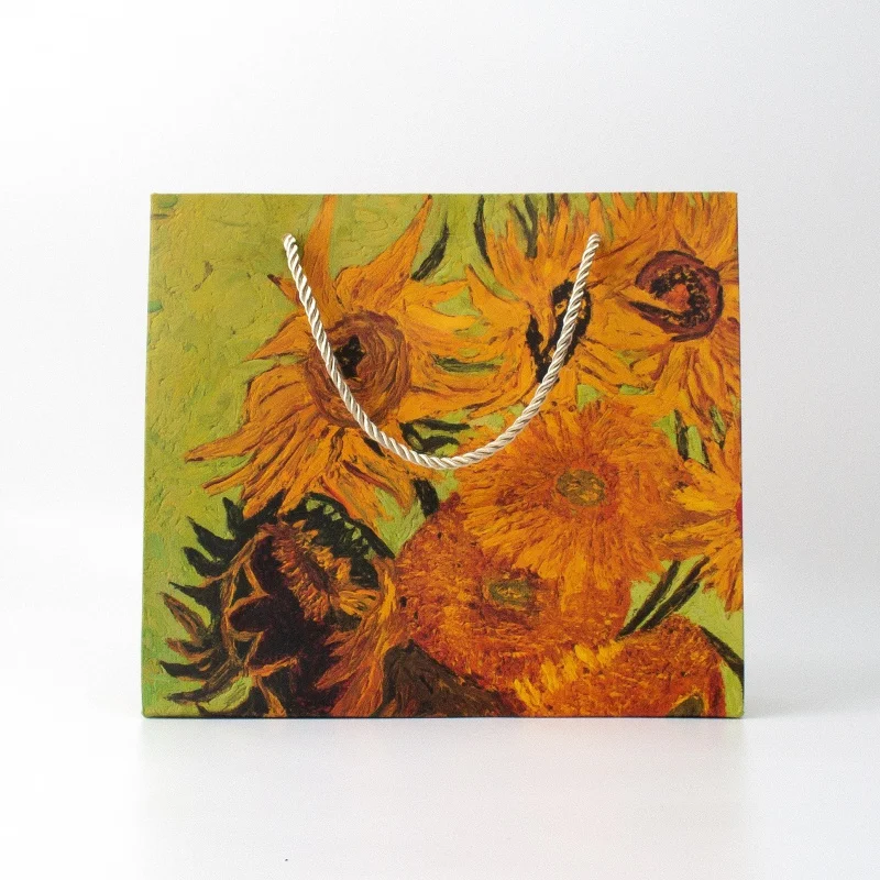 

Van gogh sunflowers art botanical print valentine's day gift paper bag ribbon lace bow Cultural creation creativity bags