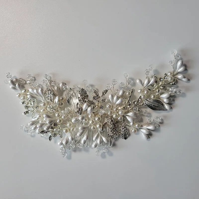 

SLBRIDAL Handmade Wired Rhinestones Crystals Flower Leaf Long Wedding Hair Comb Bridal Headband Hair accessories Women Jewelry