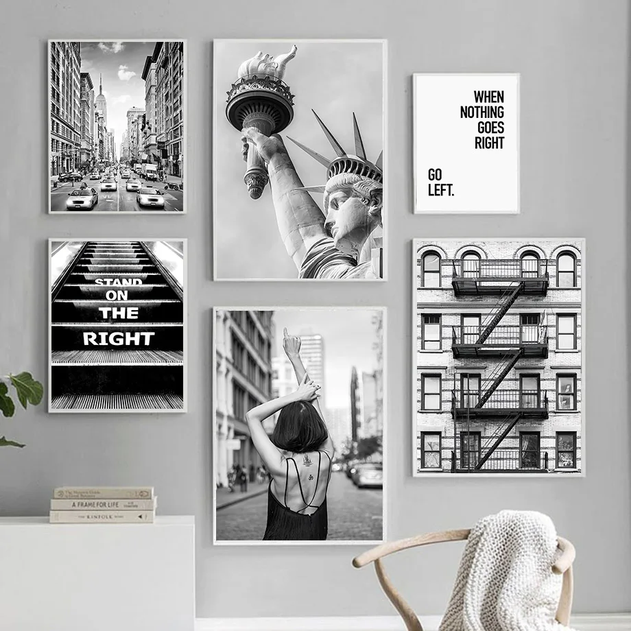 New York Statue Of Liberty Brooklyn Bridge Black White Home Decor