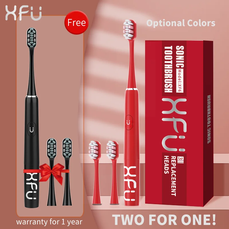 

XFU Seago Electric Toothbrush Sonic Adult Battery Teeth Brush Holder with 3 Replacement Brush Heads Waterproof IPX7 Smart Time
