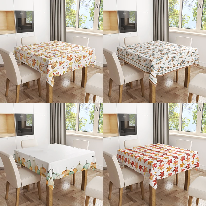 

Welcome Thanksgiving Autumn Rose Pumpkins Leaves Flax Tablecloth Table Dustproof Cover Heat Resistant Decor Multiple Sizes