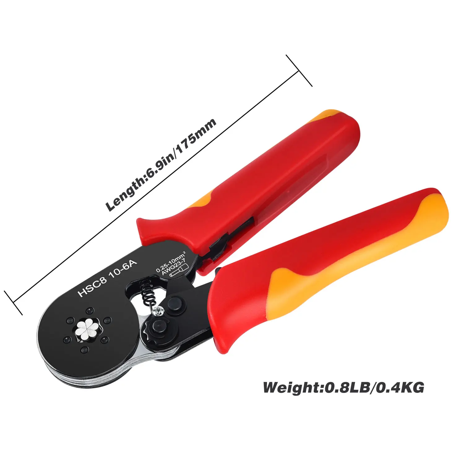 HSC8 10-6A 0.25-10mm² Tubular Terminals Crimping Pliers Wire Ferrule Crimper Tools,Household Electrical Hand Tool Kit Clamp Tool 3