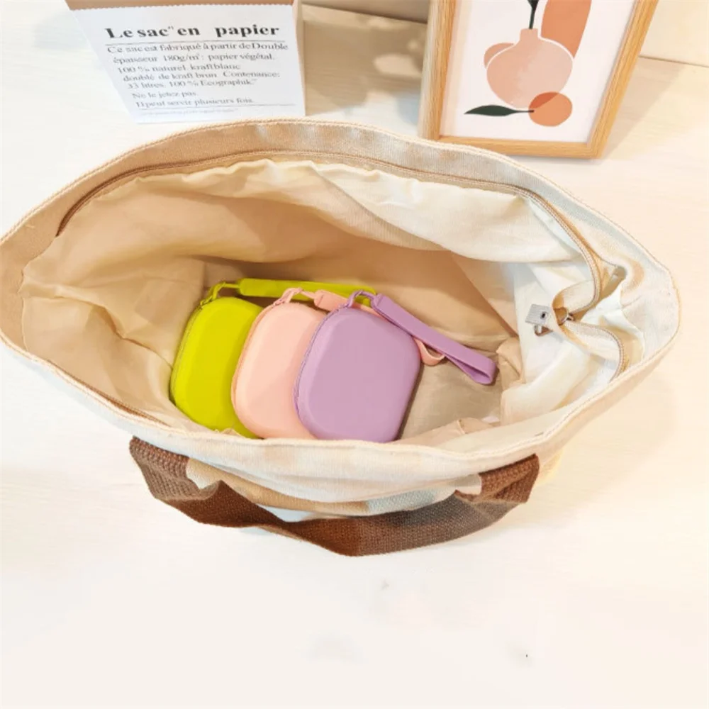 Square Silicone Coin Purse Card Holder with Wrist Rope Multi-Function Headphone Storage Bag Waterproof Zipper Pouch Keychain