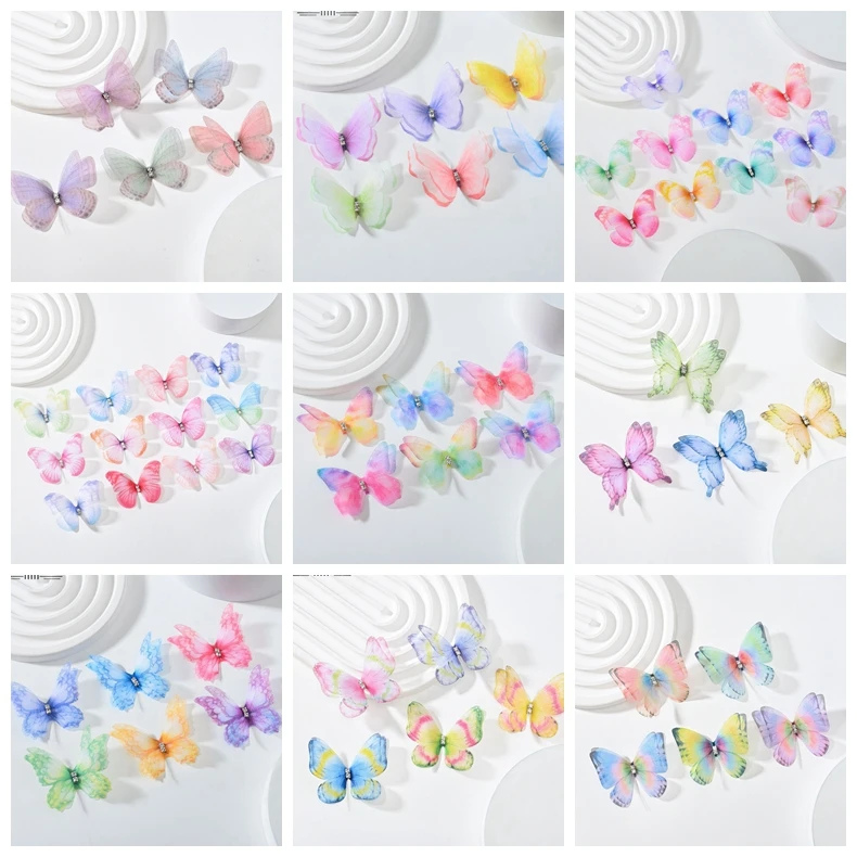 5cm 3D Tulle 나비 Applique 현실적인 얇은 패브릭 패치 네일 아트 얼..