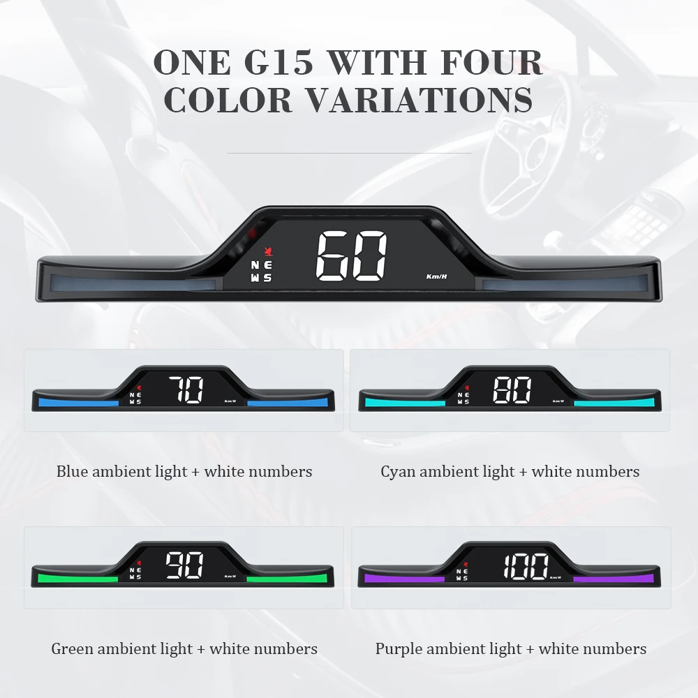 G15 Car HD GPS Head-Up Display with Color Changing Ambient Light