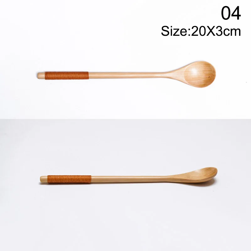 Description Picture 6 of itemNatural Wooden Spoon Long Handle Coffee Stirring Spoon Tea Scoop Ice Cream Sugar Honey Dessert Spoons Kitchen Cooking Tools