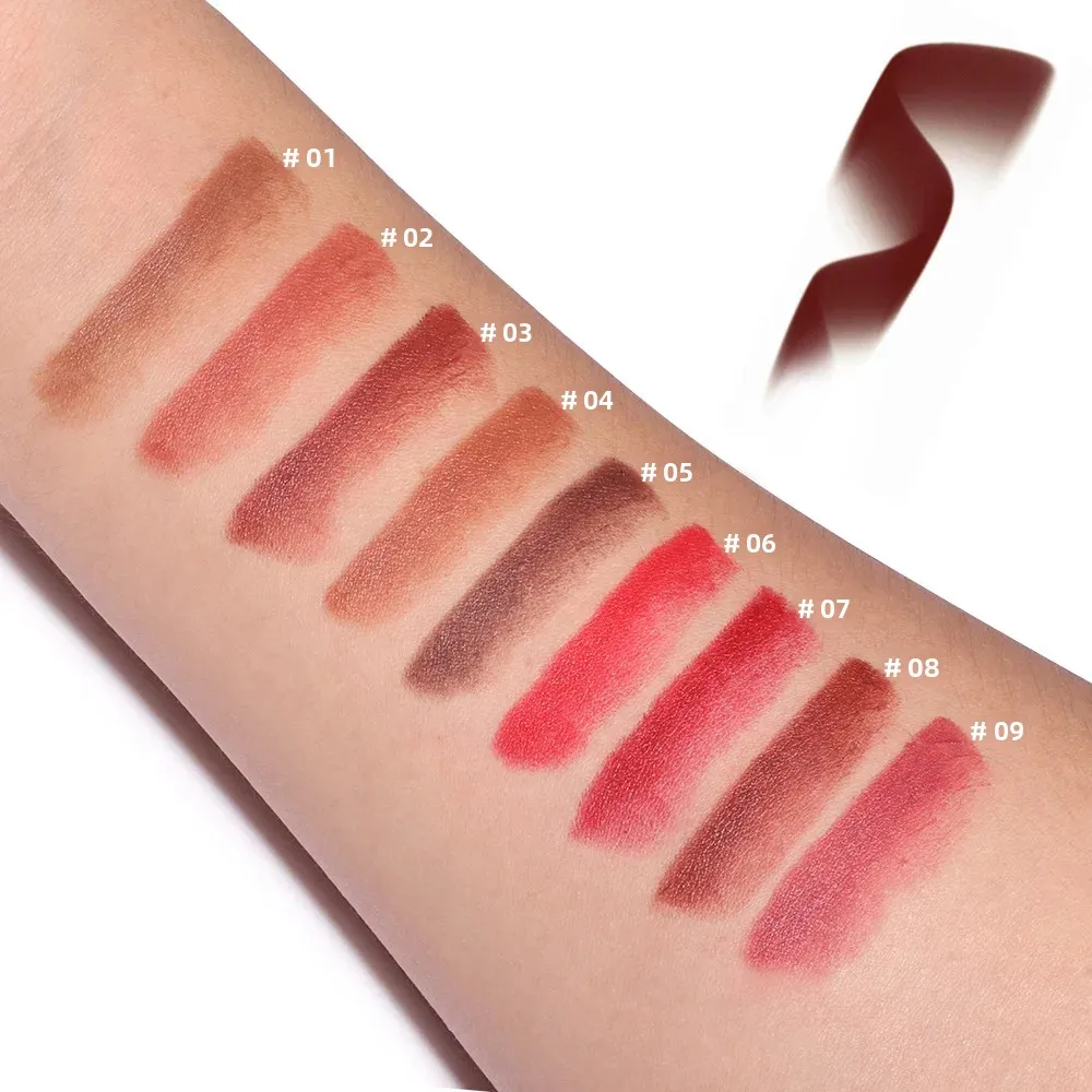 9 Farben Gradient Matte Lipliner, wasserfest, nicht klebrig, samtiger Lippenstift, schwarzbrauner Konturen-Tint, Lippen-Make-up-Stift_voghion.com