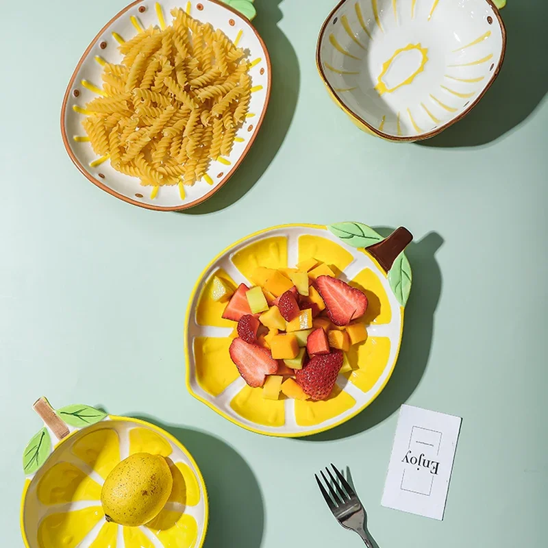Fruit Kids Dinner Plate Home Cartoon Cute Ceramic Grid Dinner Plate Special-shaped Fruit Porcelain Bowl Kitchen Dishes Tableware