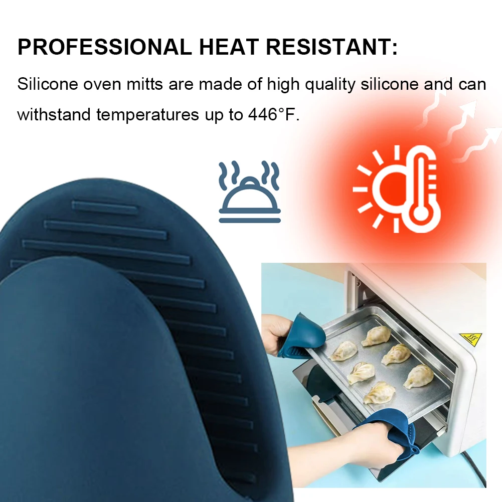 6-2pcs Silicone Oven Mitts Heat Resistant Anti Scalding Non Slip Gloves Cooking Baking
