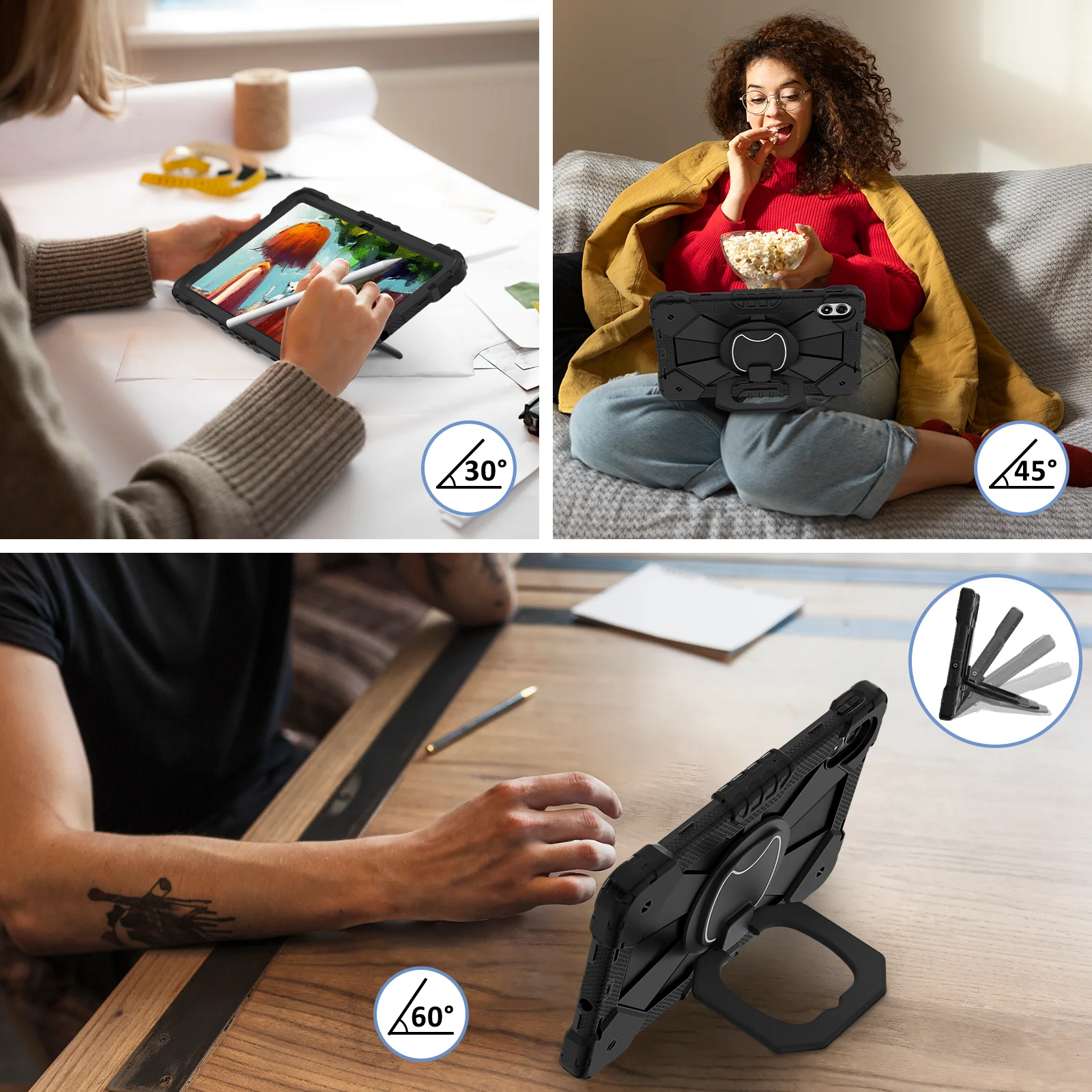 Enhanced Shockproof Tablet Case with Handle Rotation Stand and Hard Cover
