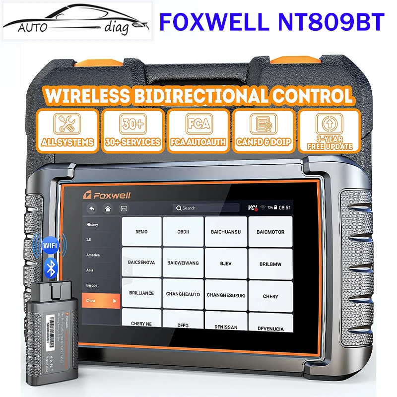 

Автомобильный диагностический инструмент FOXWELL NT809BT, все системы, A/F сброс двунаправленного теста, 30 + сбросов, Bluetooth OBD2 сканер, CANFD считыватель кодов