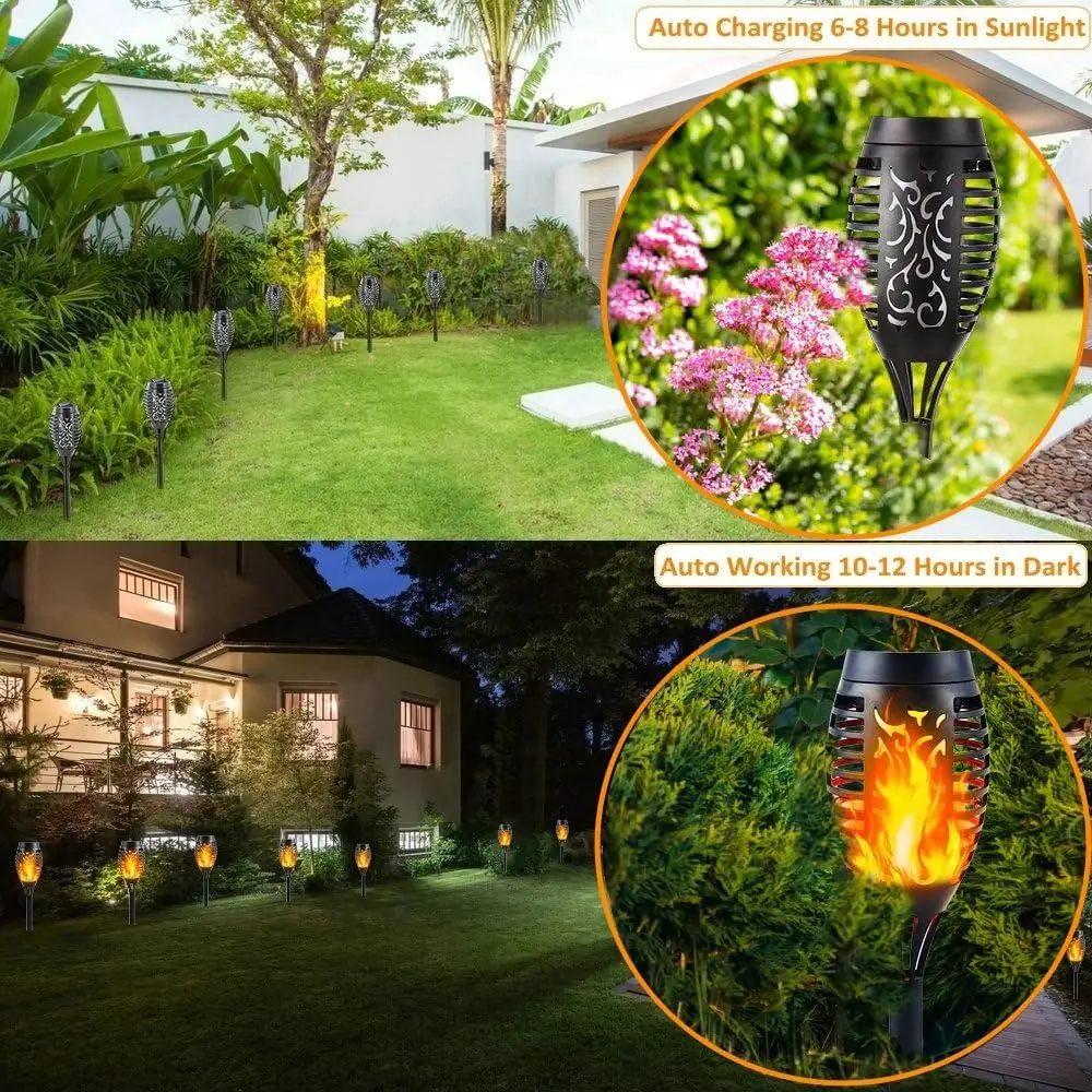 Solar Flickering Dancing Flame Lights Waterproof Solar Torch Lights for Outdoor Garden Patio Pathway Yard Driveway Decorative