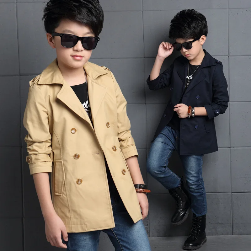 Kids jacket Boys Double-breasted Belted Trench Coats Slim Windbreaker size 4-13